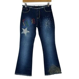 Zana Di Y2K Rhinestone Star Bootcut Jeans Small Raw Hem Denim Embellishment‎